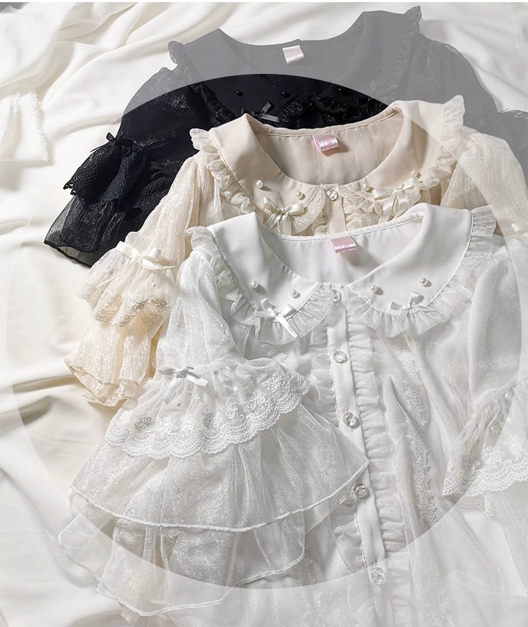 (Buyforme)Sakurada Fawn~ Lolita Sweetheart Cute Snowflake Chiffon Blouse S white color 