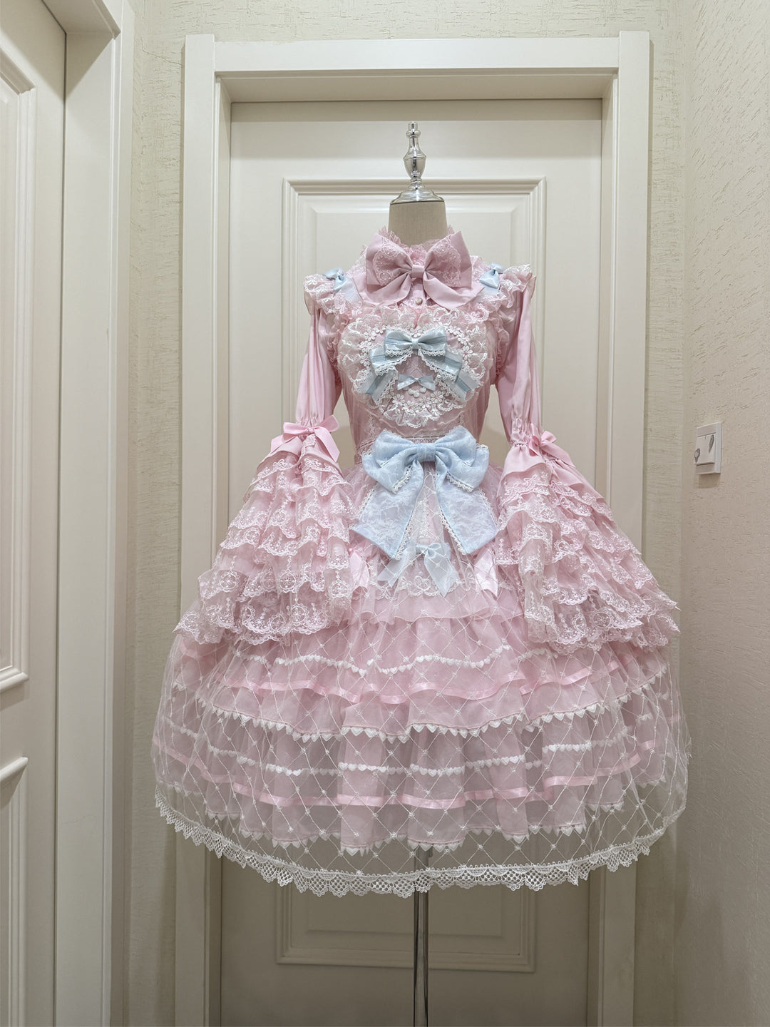 Hanguliang~Spring Awakening~Sweet Lolita JSK and Princess-Sleeved Shirt with Lace Detail Pink - JSK Only S