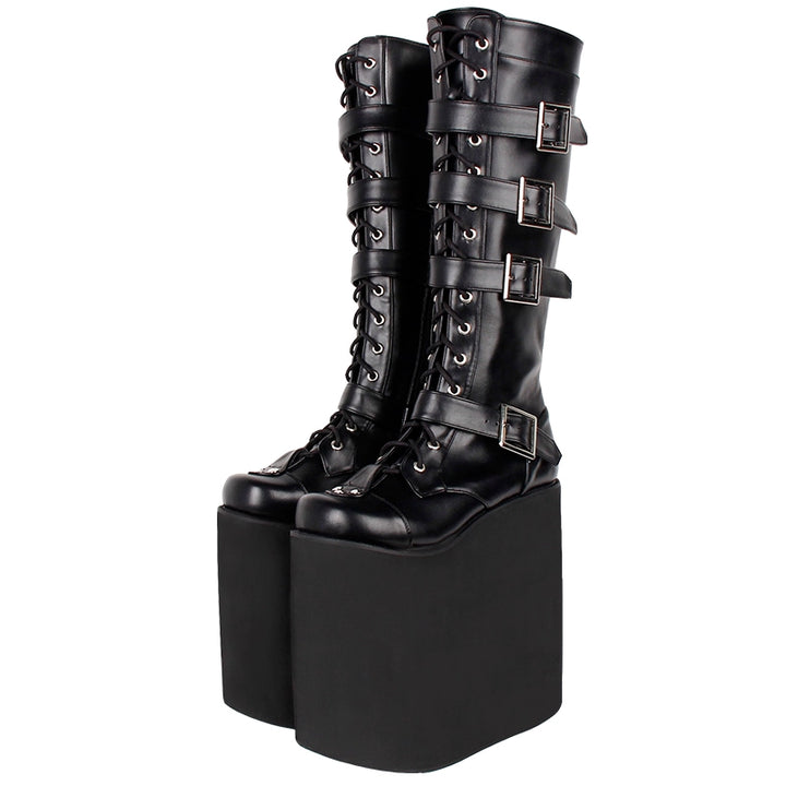 Angelic imprint~Customized Gothic Lolita Shoes Punk Boots 20CM Platform Black - single version 34 