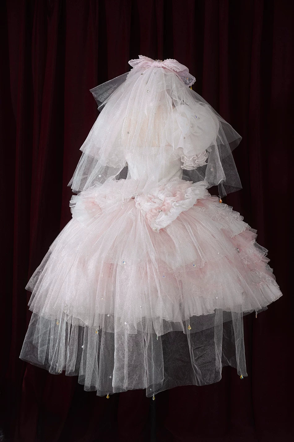 Sweet Lolita Accessories, Bow & Crystal Decor for Tea Party One Size Crystal Light Pink Bow Trailing Only