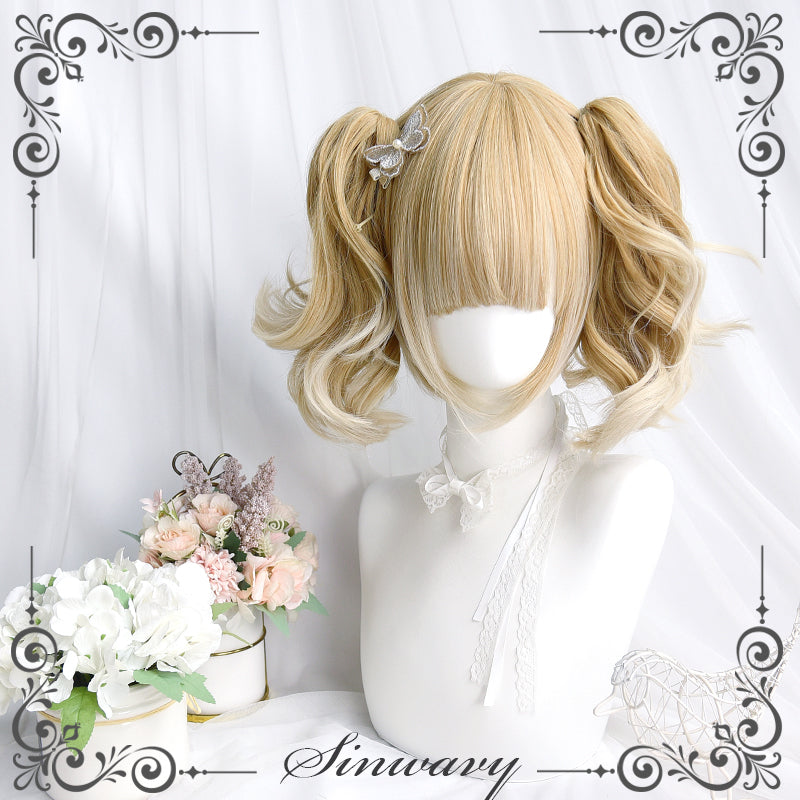Sinwavy~Pandora's Box~Lolita Short Wig with Cute Double Ponytails milkshake color - ripple curls, only a pair of ponytails  