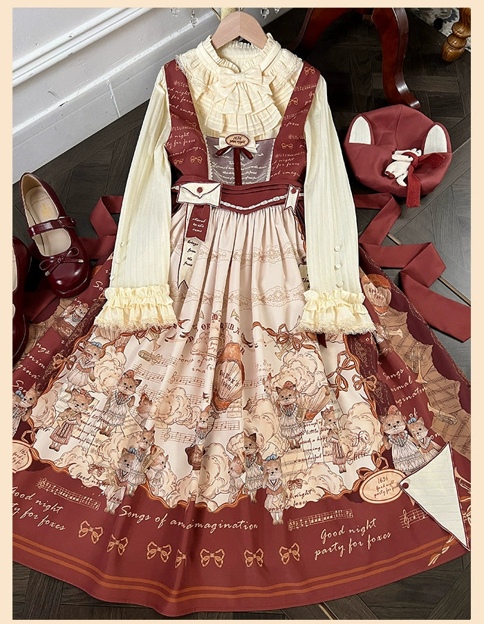 Alice Girl~Fox Band~Printed Sweet Lolita JSK Dress Square Neckline Daily Dress 41266:689542