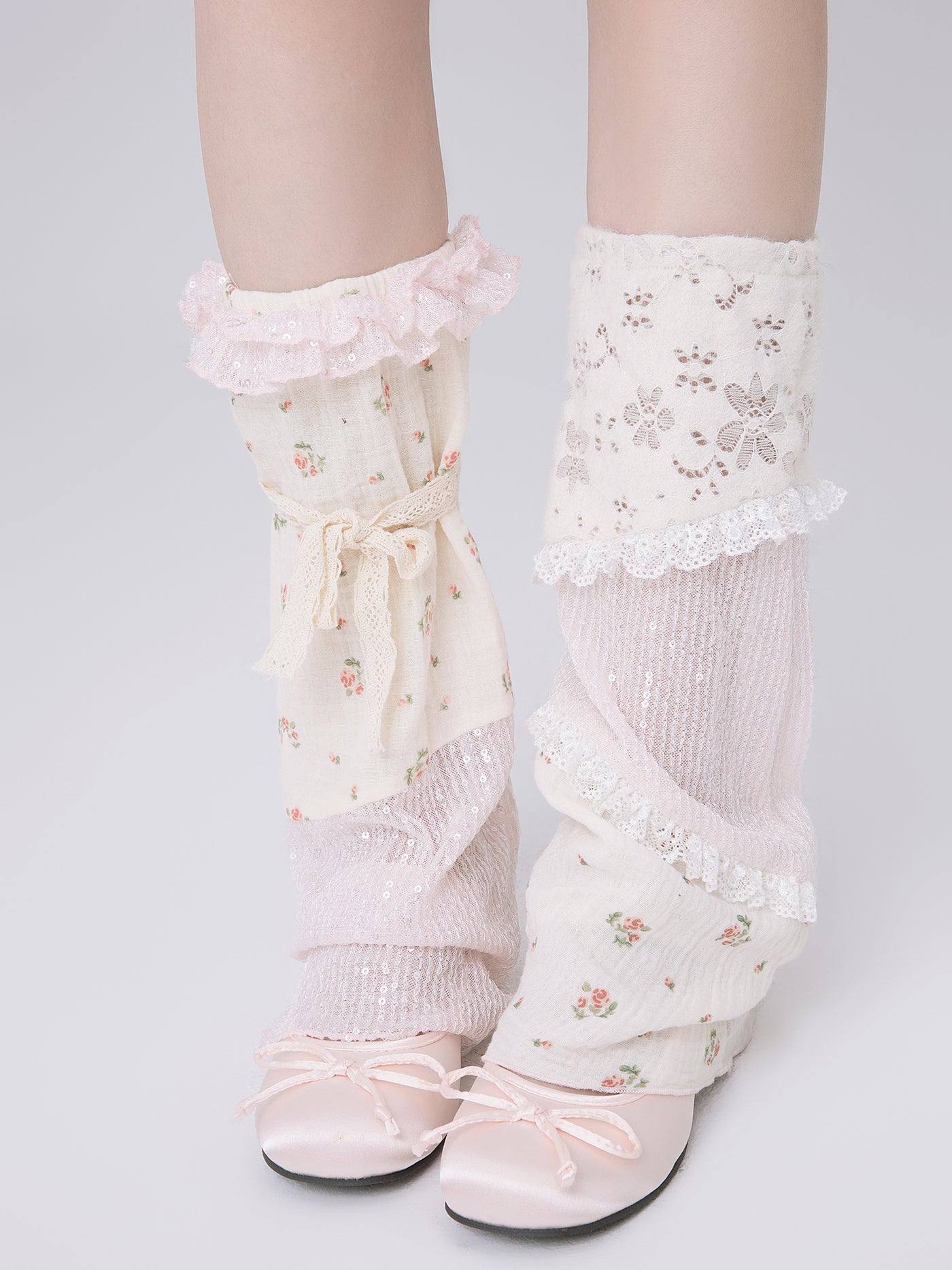 Arrive on the first floor~Sweet Lolita Splicing Lace Leg Warmers free size pink splicing leg warmers 