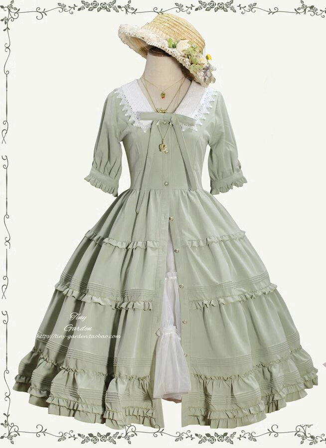 Tiny Garden~Lacey 2.0~Classic Lolita OP Lace Collar Open Front Dress   