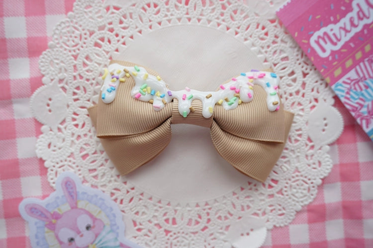 Cat Tea Party - Handmade Sweet Lolita Bow Hair Clip Cute Imitation Cream Cake Khaki