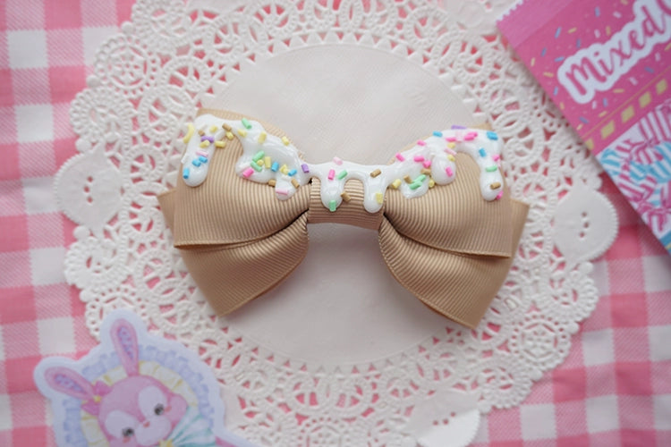 Cat Tea Party~Handmade Sweet Lolita Bow Hair Clip Cute Imitation Cream Cake Khaki  