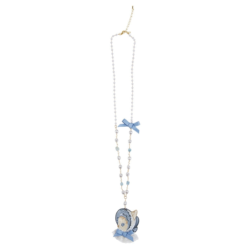 Summer Fairy - IP Collab Sweet Lolita Necklace Brooch Waist Belt Embroidered long necklace - blue