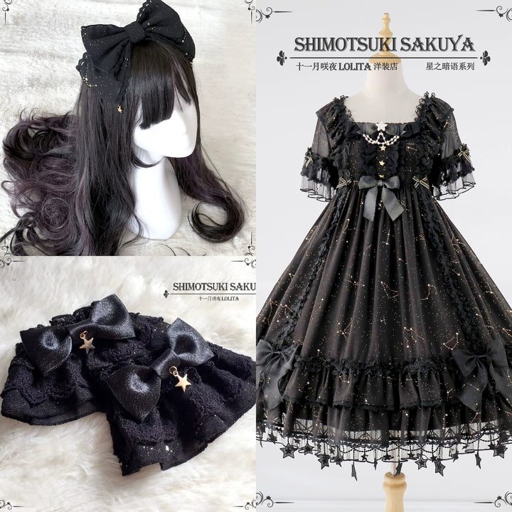 Sakuya Lolita~Whisper of Stars~Vintage Lolita OP Dress Constellation-themed Black Lolita Dress   