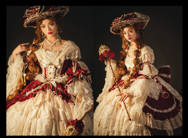 Guaji~Isabella~Wedding Lolita OP Bridal Dress with Tiered Petticoat and Trailing