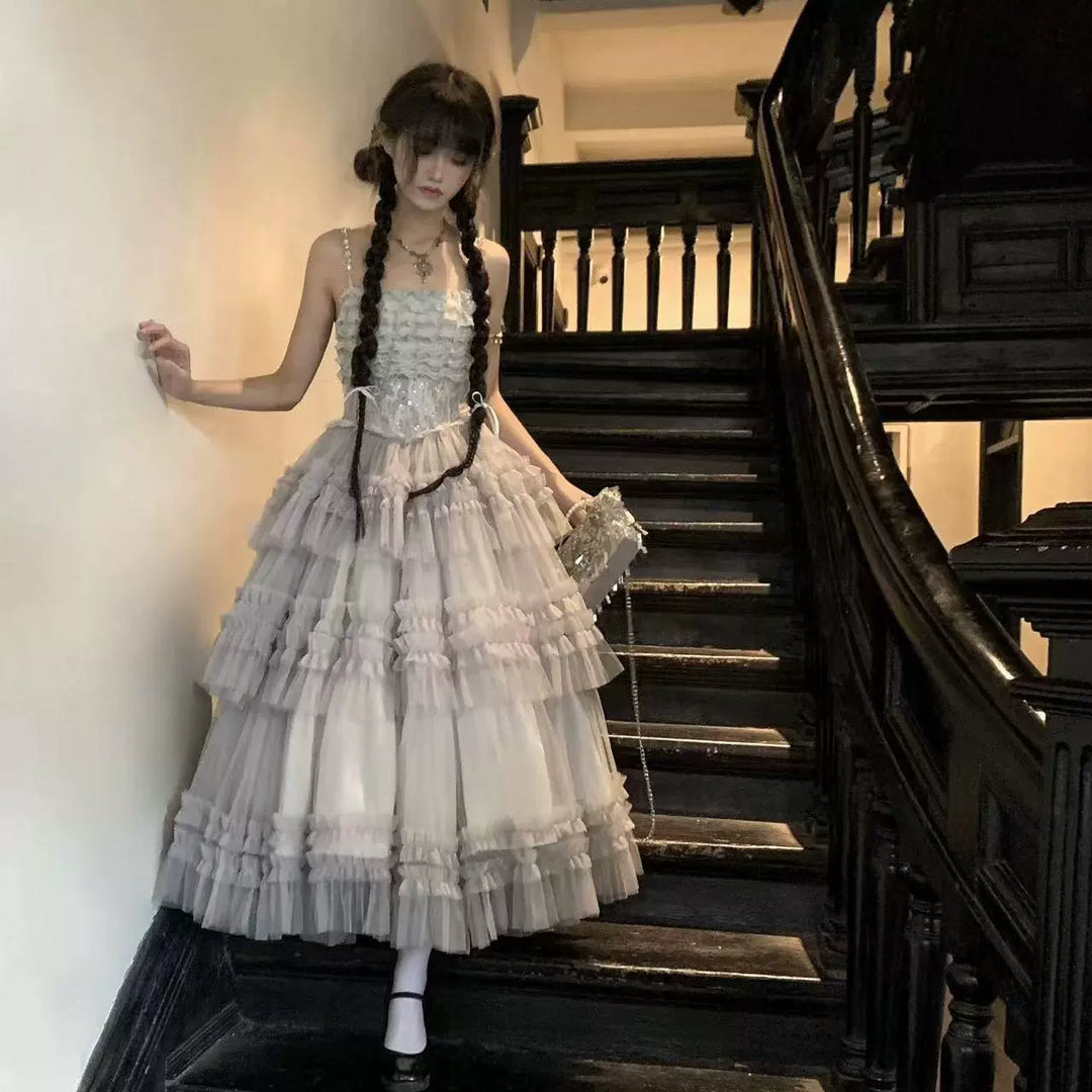 Sara Bell~Hailey~Elegant Lolita JSK Dress with Large Tiered Voile Hem