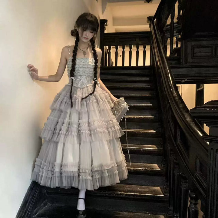 Sara Bell~Hailey~Elegant Lolita JSK Dress with Large Tiered Voile Hem
