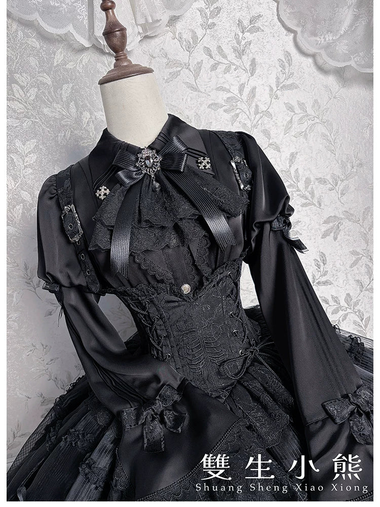 Dark Fog Feast - Gothic Lolita Bust-support Strap Dress, Lace & Cross 45256:842578