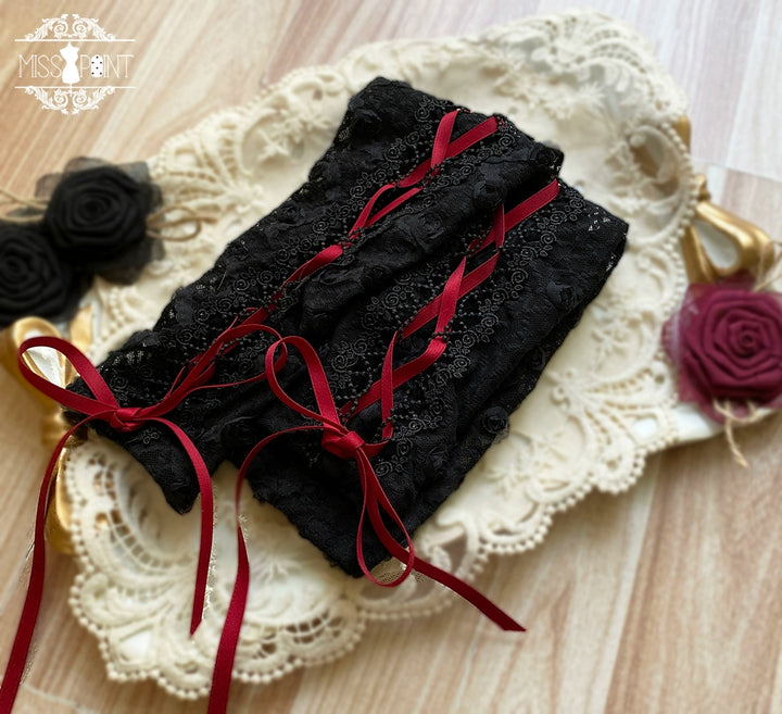 Miss Point~Sweet Lolita Accessories KC Hair Clip Brooch Waistband Cuffs Lace Cuffs - Black & Red  