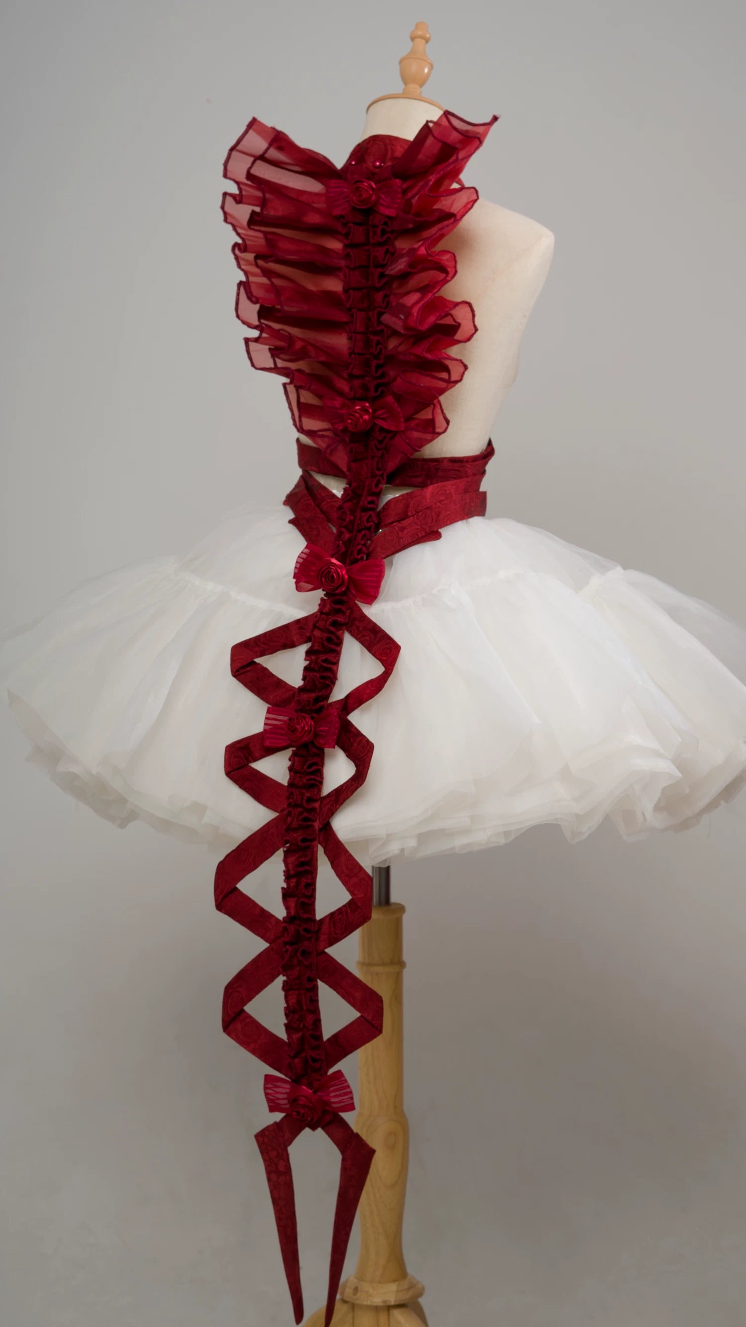 Jormungand - Snake Skeleton Inspired Back Accessory, Detachable Bows Red XS