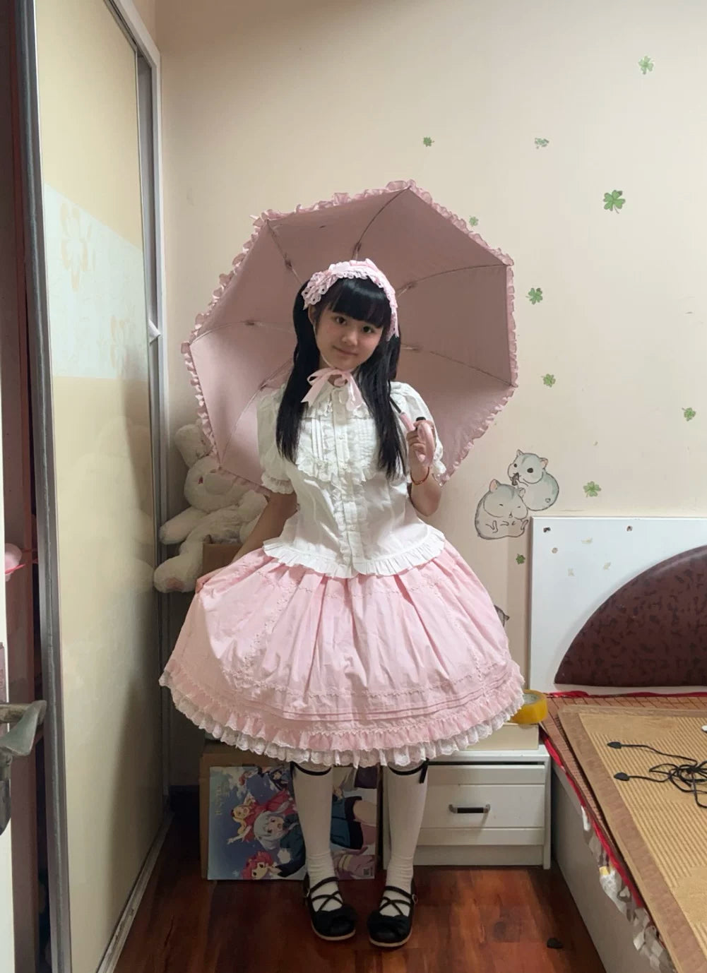 Sugar Heart Rose - Cotton Old School Lolita SK with Ruffled Hem