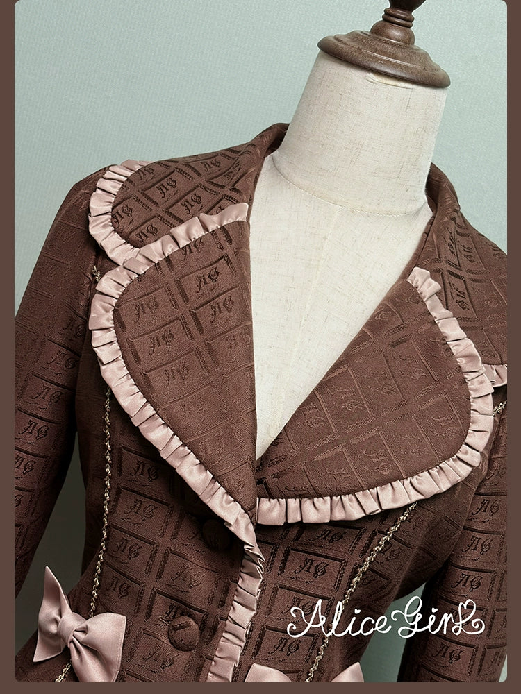 Alice Girl - Bear Chocolate Slab - Classic Lolita Slim Fit Jacket Coat, Lapel Collar 44310:803964