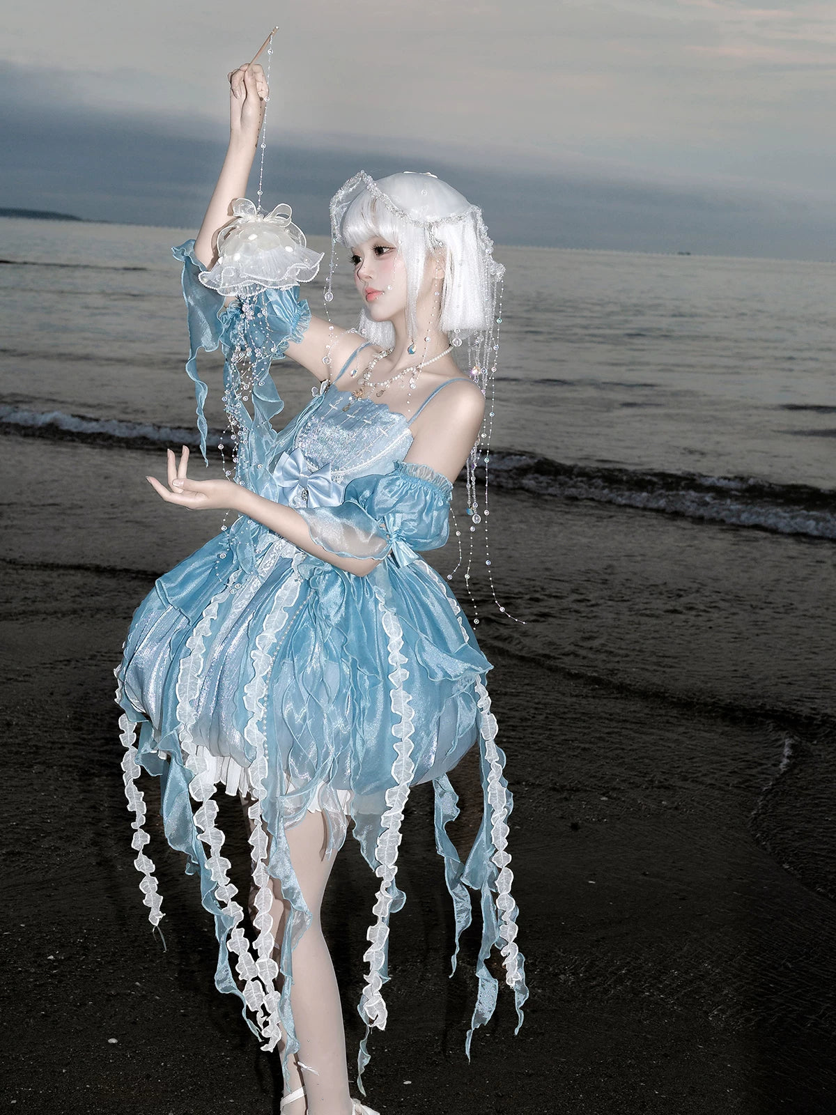Dreaming Jellyfish - Sweet Lolita JSK Dress, Shell-shaped Neckline and Bubble Hem 45834:864403