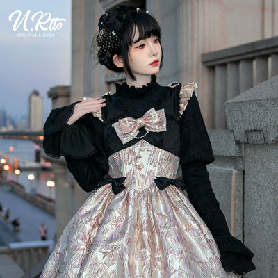 Urtto~Century Garden~Elegant Lolita Blouse Fleece Lined Black Shirt   