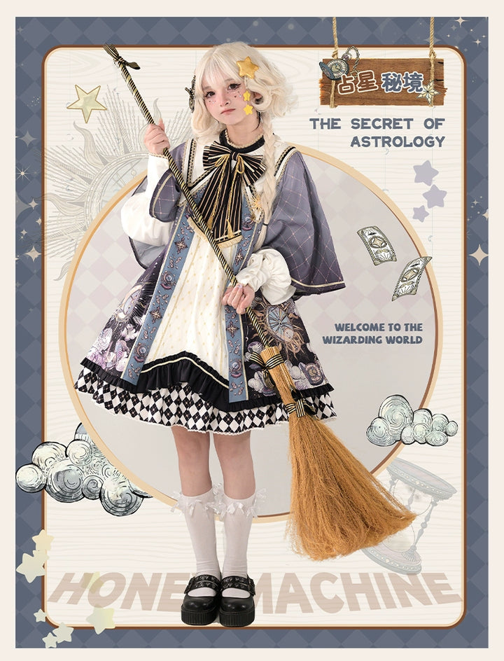 Honey Machine~The Secret Of Astrology~Kawaii Casual Lolita Printed OP Dress Long Sleeve   