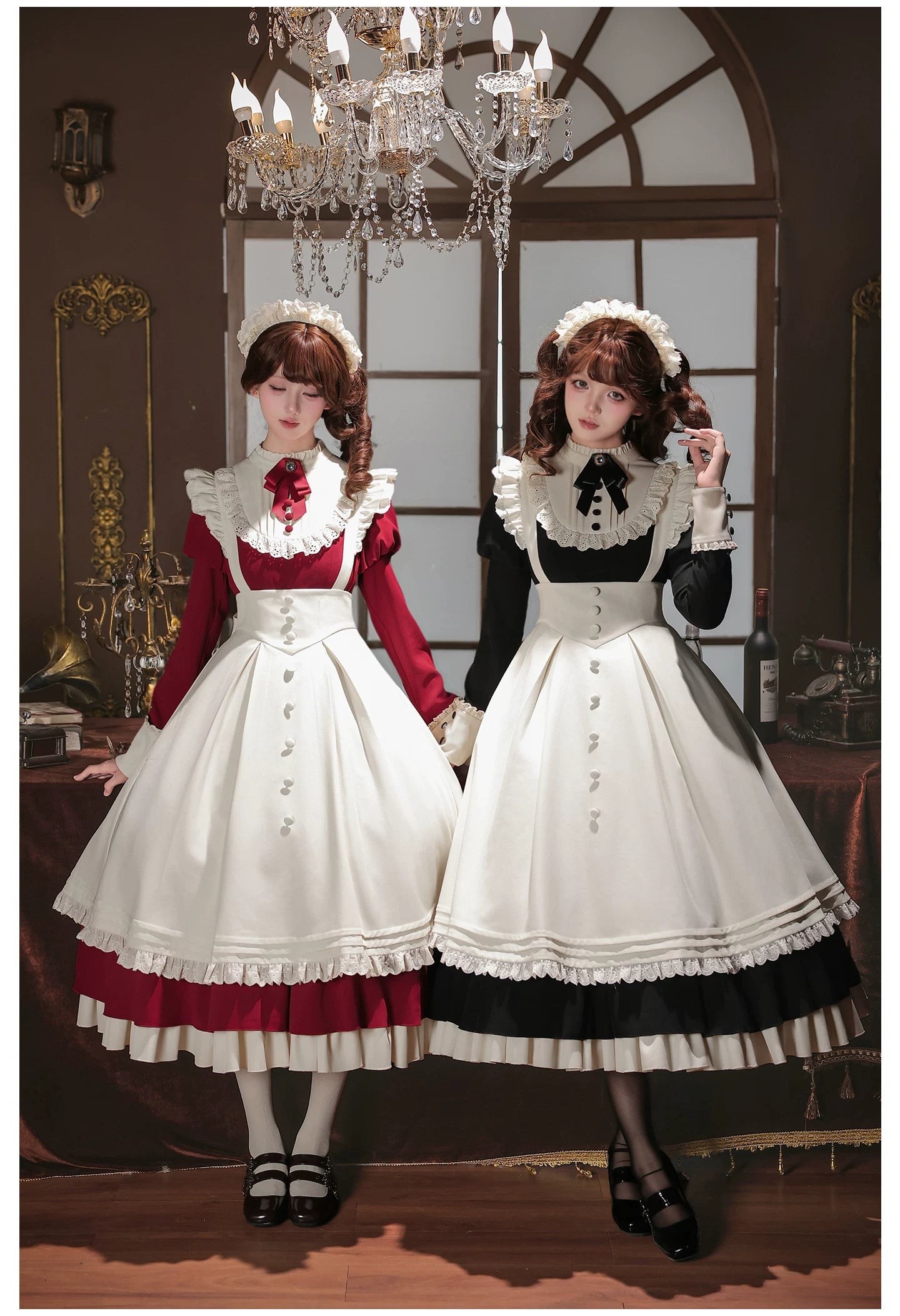 Miss Lita - Classic Lolita Maid OP Dress, Adjustable Flutter Sleeve Apron 45858:865790