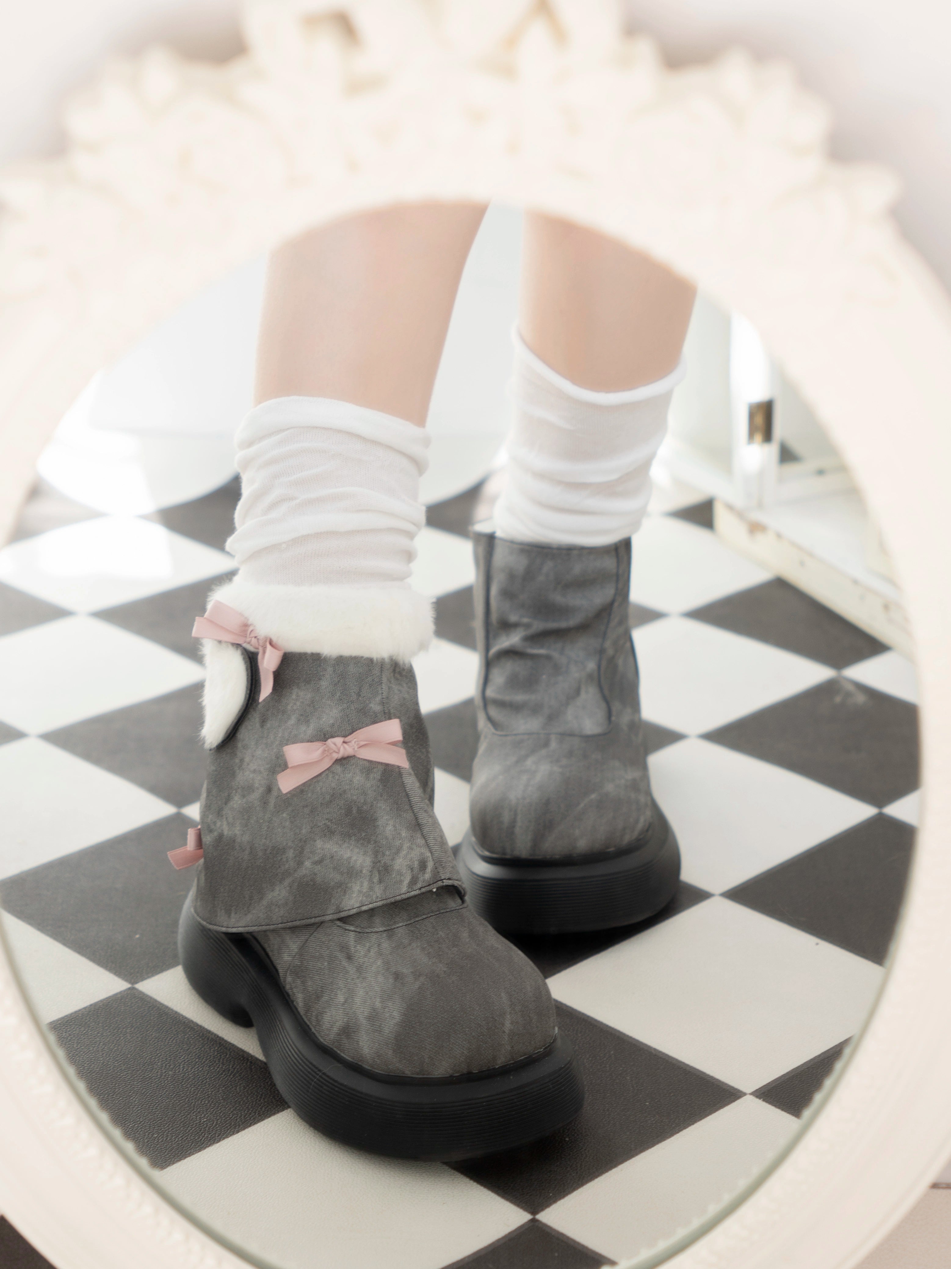 Dolly Doll~Ponyo~Winter Casual Lolita Boots Bow Thick Sole Shoes 32676:407910