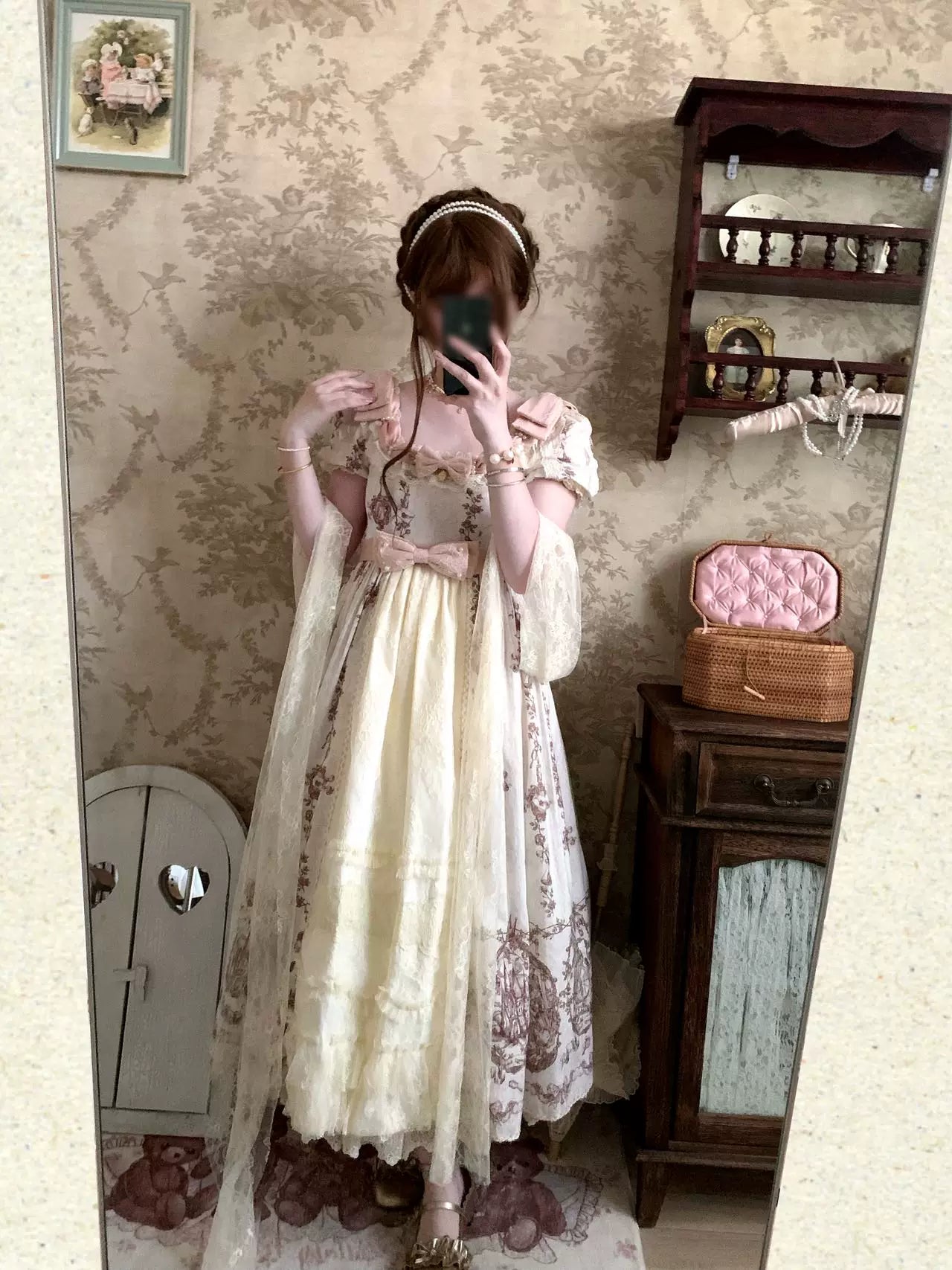 Sleeping Beauty - Doll-like Lolita Printed JSK Dress, Cotton Lining Vest Set (L M S XL) 45691:860252