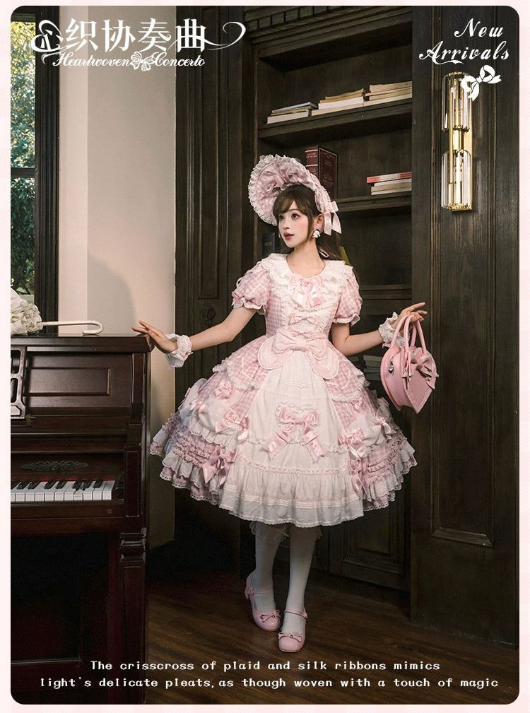 Mademoiselle Pearl - Heart Woven Concerto - IP Collab Sweet Lolita OP Dress, Bow Accents