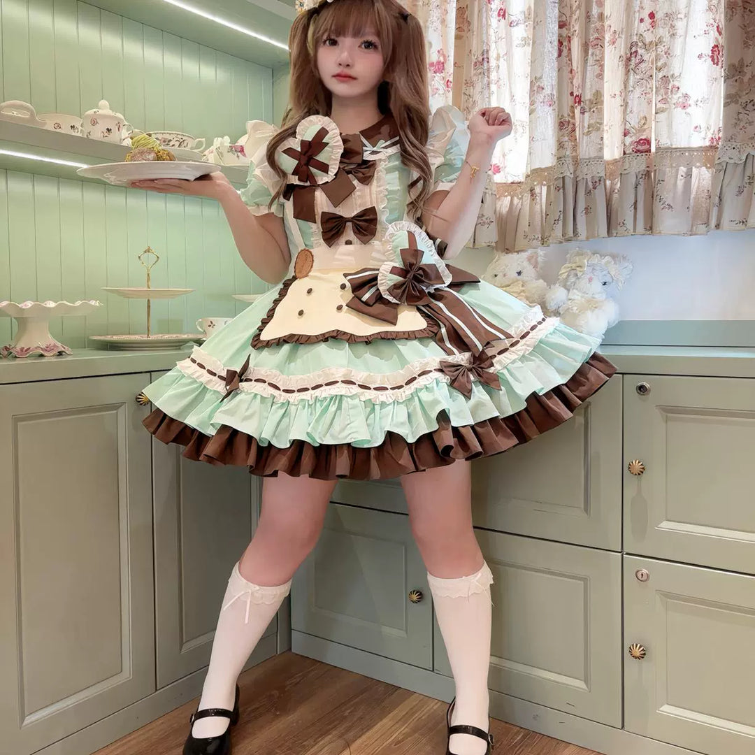 Platycodon House~Mini Cookies Mint Chocolate~Sweet Lolita OP Maid Lolita Dress   