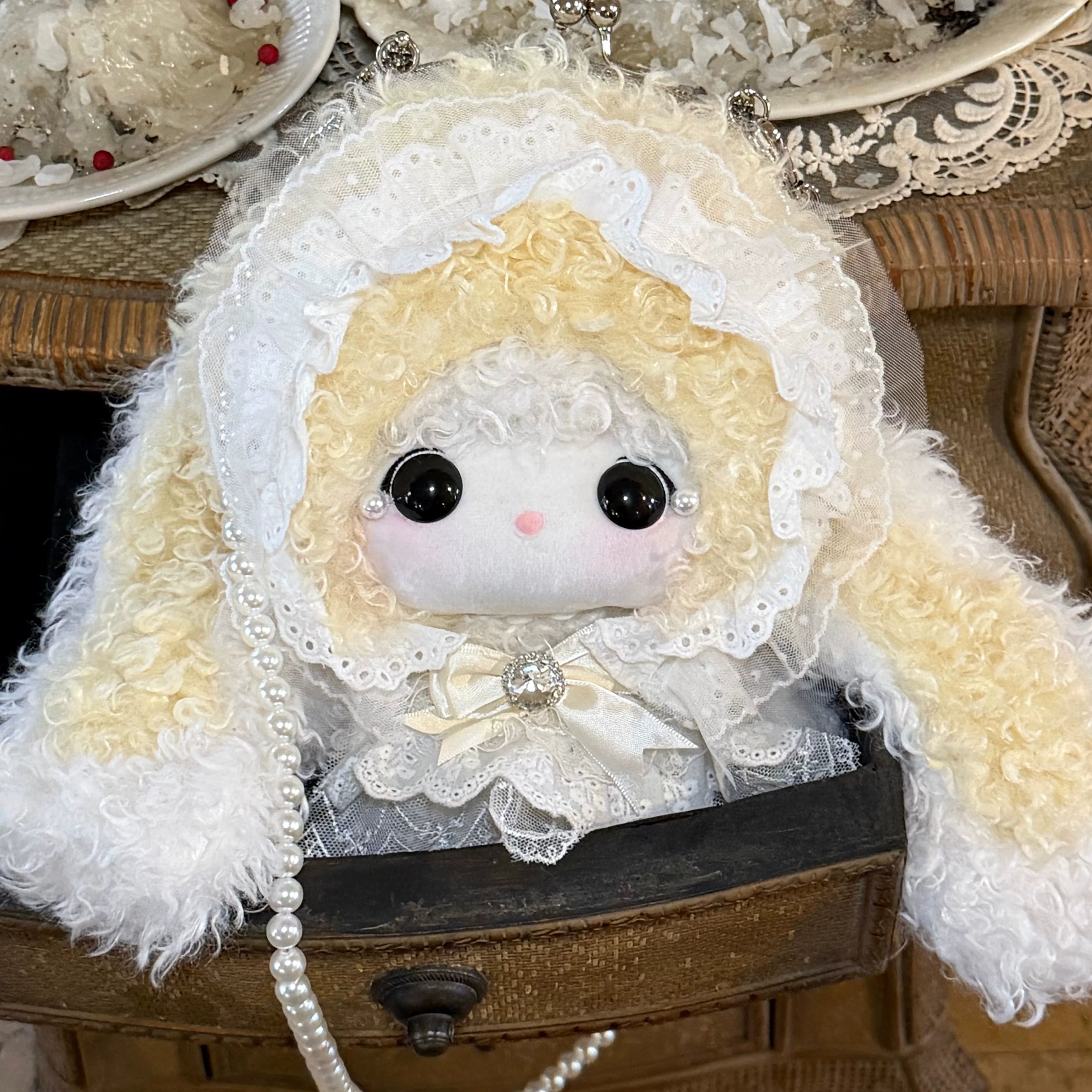 Kawaii Lolita Kiss Lock Plush Doll Bag Yellow Bunny Ear Bag Only