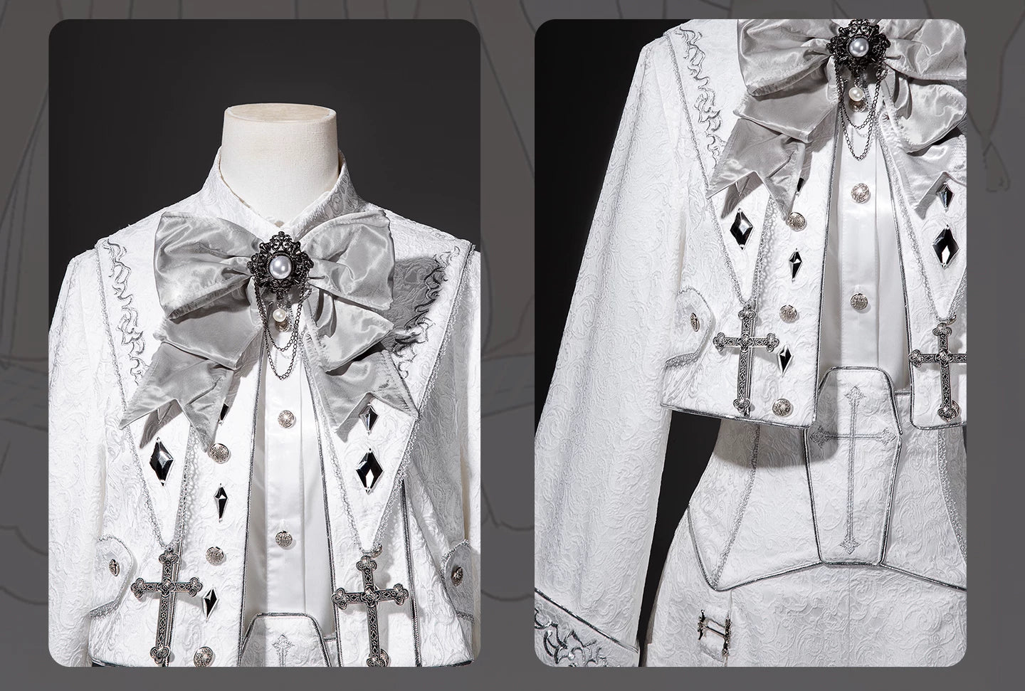 Silver Covenant - White Ouji Lolita Embroidery Coat and Shorts Set with Cross