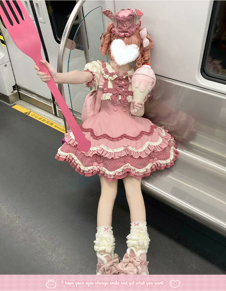 Sakurahime~Bunny Breeze~Pink Sweet Lolita OP Dress with Cute Hat and Bunny Ears