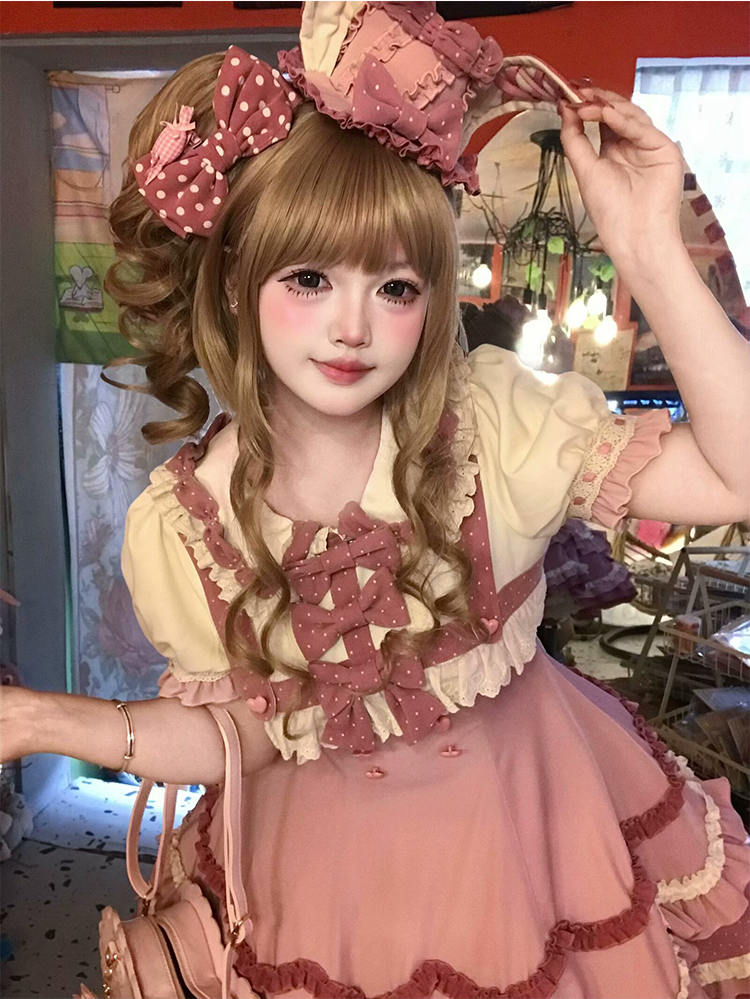 Sakurahime~Bunny Breeze~Pink Sweet Lolita OP Dress with Cute Hat and Bunny Ears