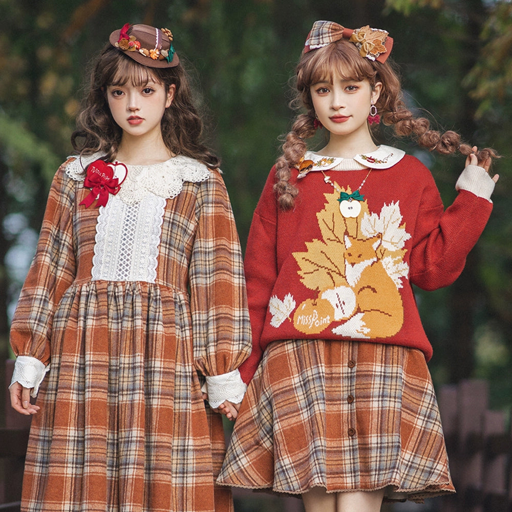 Miss Point~Fat Fox in the Forest~Kawaii Lolita Sweater Customized Winter Lolita Couple Outfit   