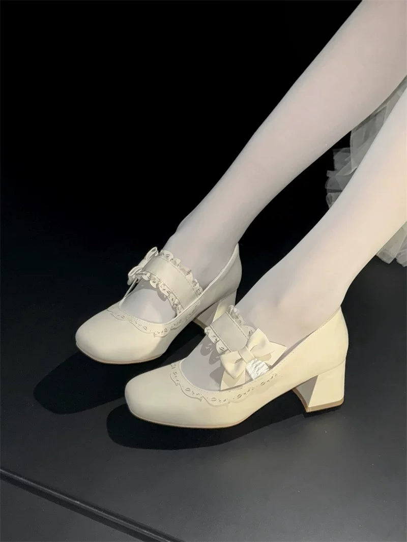 Heidi Manor - Classic Lolita Chunky Heels Shoes, Cutout Trims 44499:812230