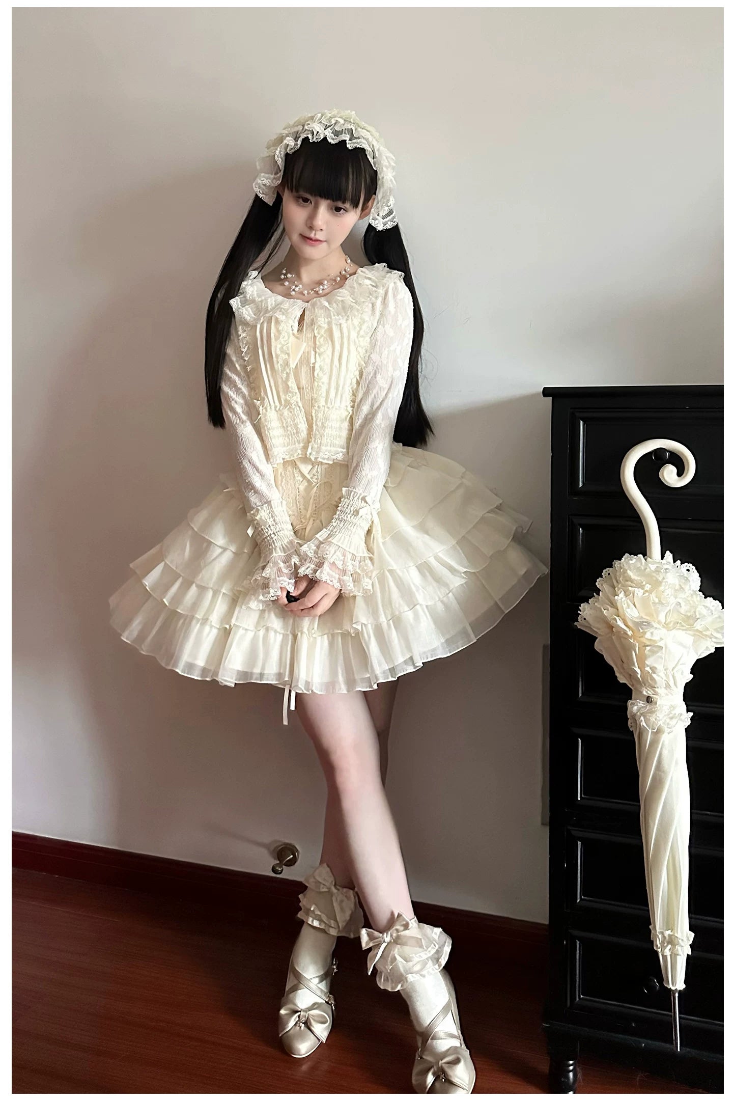 MistKiss Lily - Classic Lolita Tiered Hem JSK Dress, Fishbone Waist 45318:853810