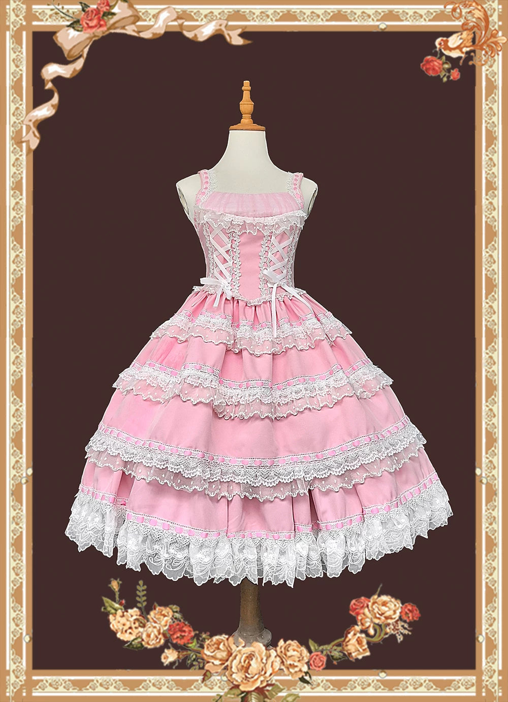 Mirror Doll - Old School Lolita Tiered Hem JSK with Polka Dot Lace 45540:853710