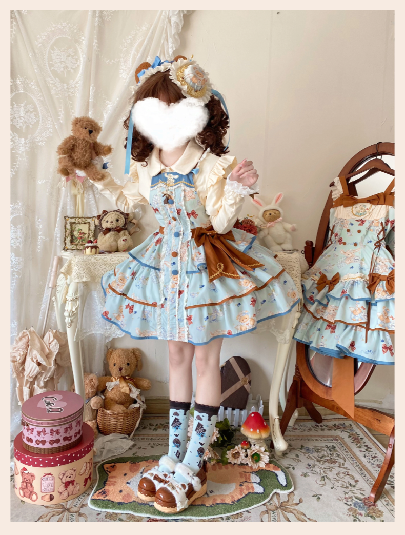 Cheese Mee Mee~Seaside Tea Party~Sweet Lolita Dress Cute Print JSK and Cape