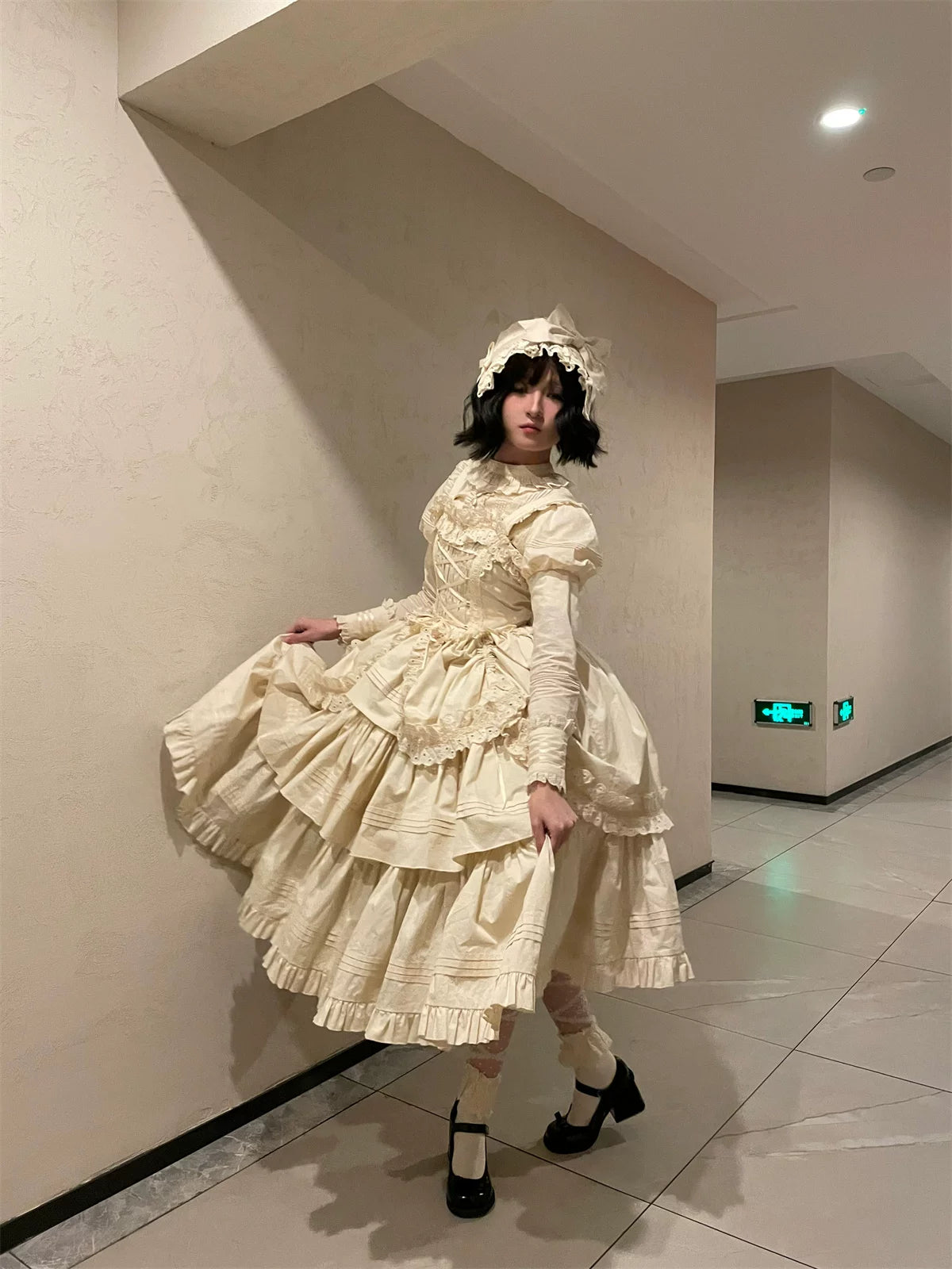 Cotton Gothic Lolita Long JSK, Drawn-up Hem 45213:841032