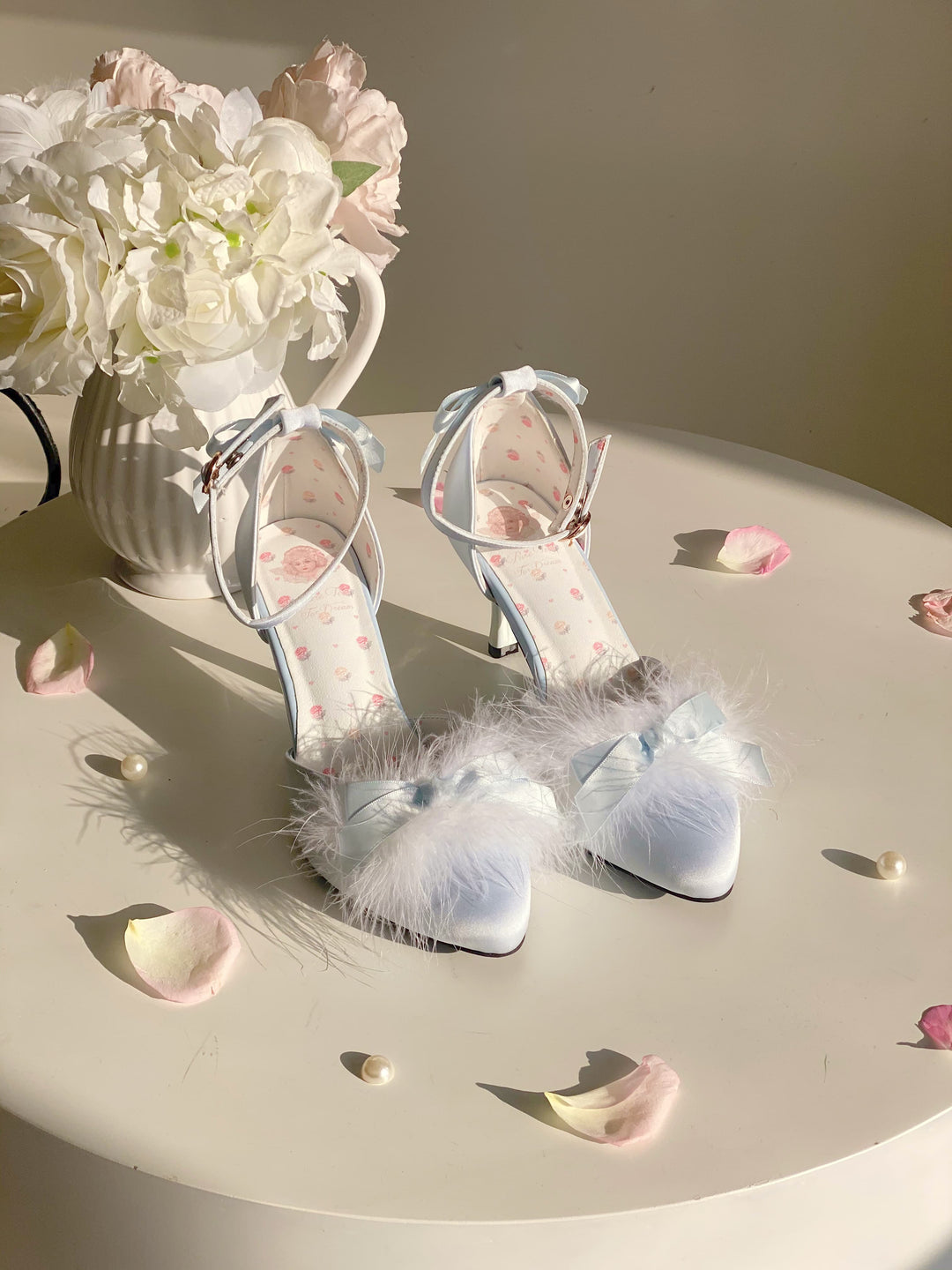 Pure Tea For Dream~Swan Lake~Sweet Lolita Shoes Satin Lolita Hight Heels Light Blue 34