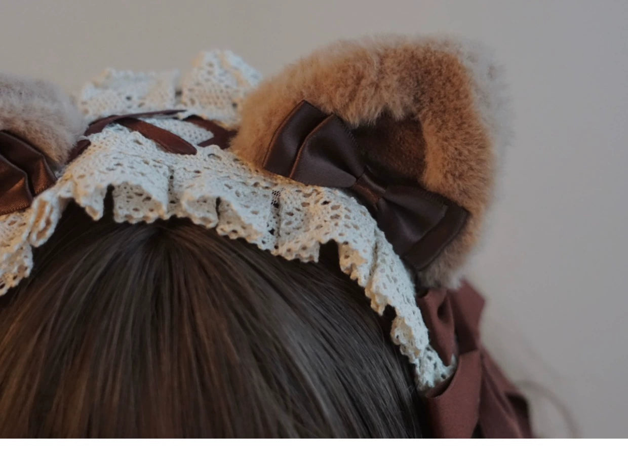 (BFM)Besozealous~Handmade Lolita KC Animal Ear Coffee Hairband   