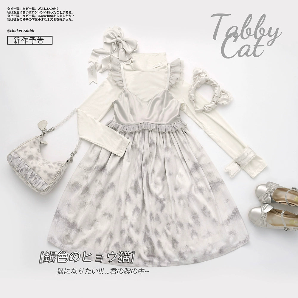Choker Rabbit~Tabby Cat~Sweet Lolita Cat Pattern JSK Dress Multicolors white S 