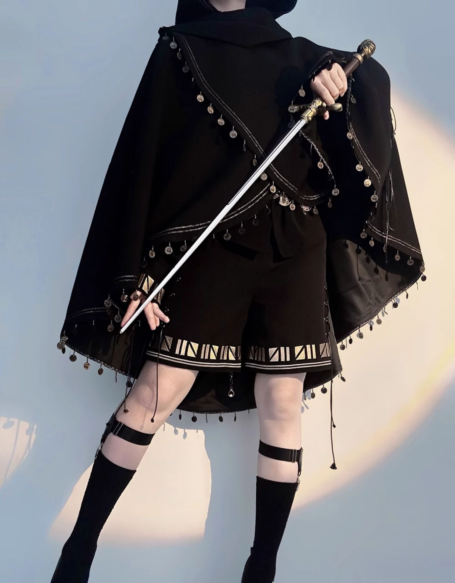 Princess Chronicles - Black Cat - Black Ouji Lolita Cape with Cool Cat Ear Hood
