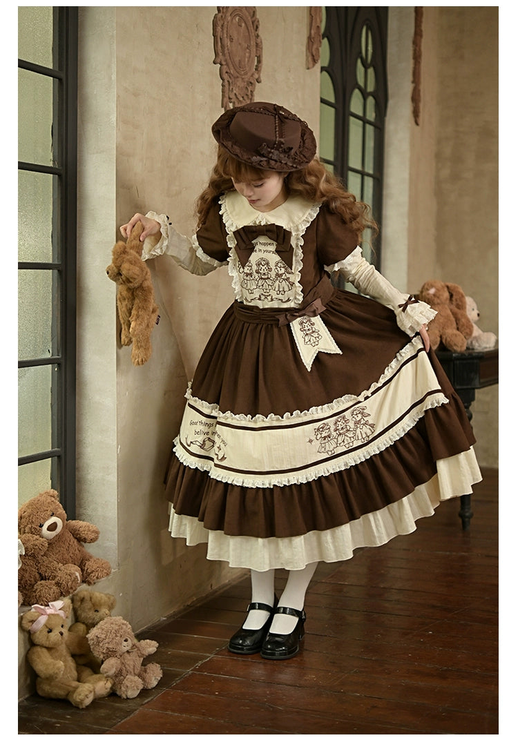 With PUJI - Sugar Frost Tale - Kawaii Lolita OP Button Closure Dress, Lamb & Bunny Embroidery 44101:796513