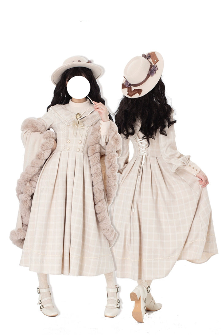 Chunhewusan~Fontainebleau~Classic Lolita OP Faux Open-Shoulder Winter Lolita Dress 40600:671176