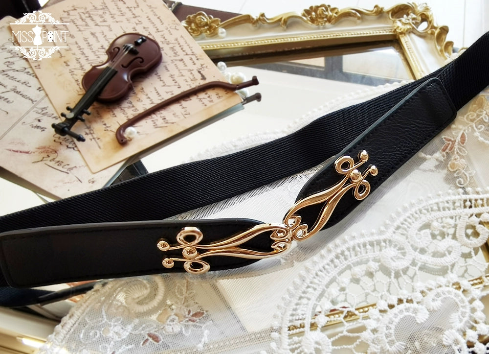 Miss Point - Golden Movement - Lolita Accessory Brooch Bow Tie KC Black Belt