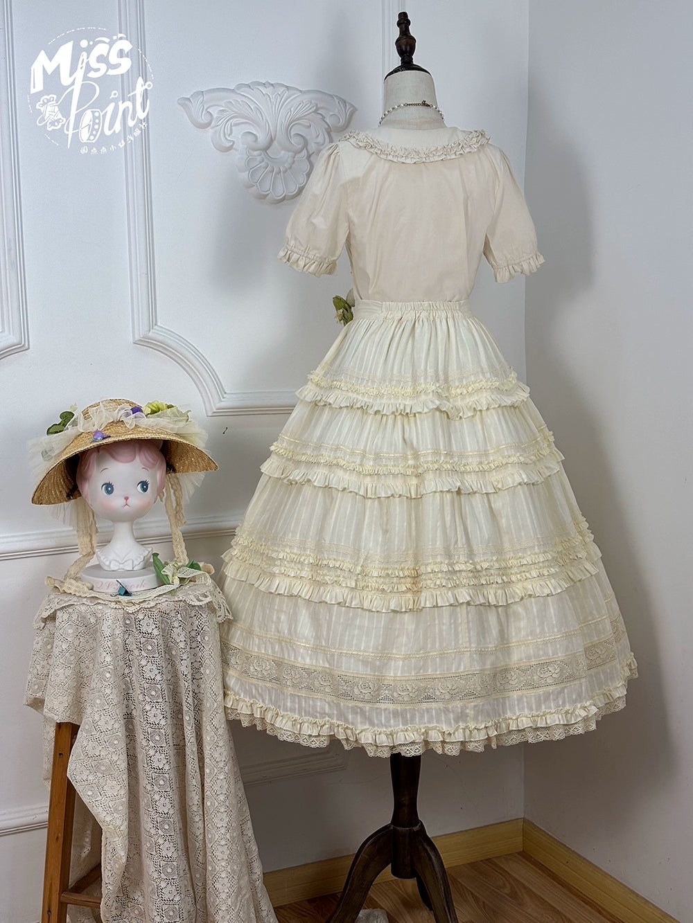 Miss Point~Cat Rose Tea~Elegant Lolita SK Pure Cotton Open-front Skirt 42142:728311