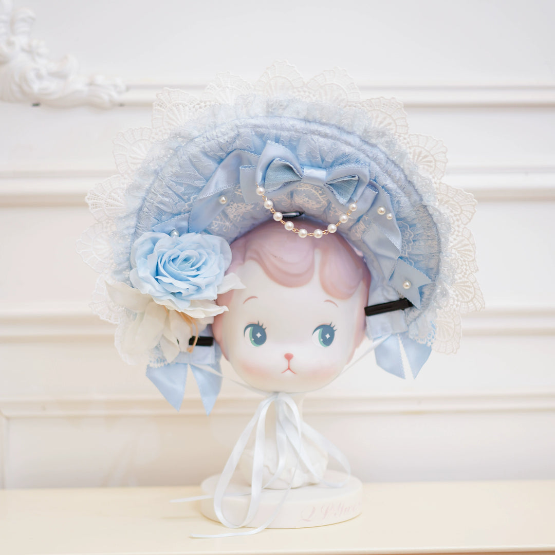 Mengfuzi~Old School Lolita Headdress Lovely Lolita BNT and Accessories Batch 6 Blue Bonnet Only