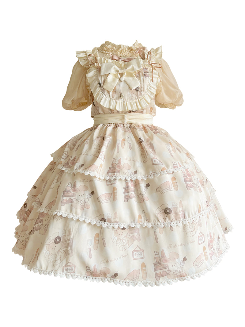 Niu Niu - Plus Size Lolita Jumper Dress, Beige Sweet Short Sleeve