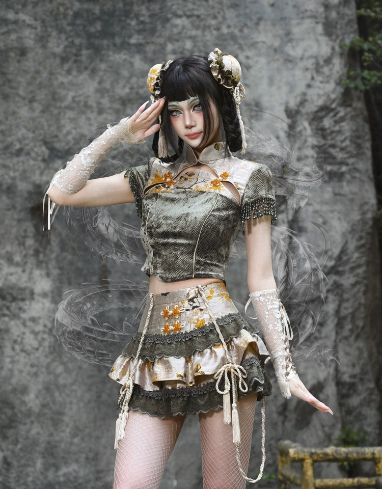 Blood Supply~Spring Dragon Festival~Han Lolita Blouse Embroidered Qipao Short-sleeved Shirt   