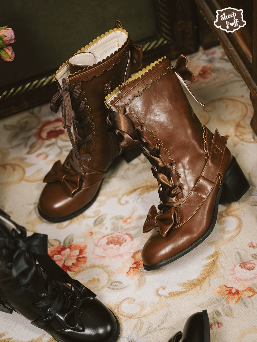 Sheep Puff - Sheepy Hoofies - Kawaii Lolita Mid-Calf Boots, Side Zipper 43898:788025